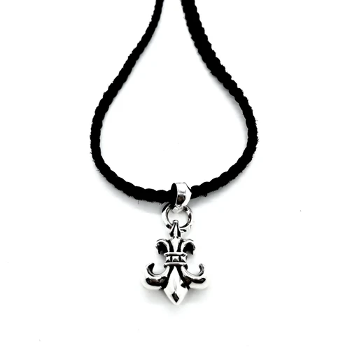 Chrome Hearts BS Fleur Pendant Leather Rope Necklace