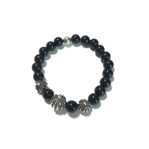 Obsidian Cross Chrome Hearts Bead Bracelet