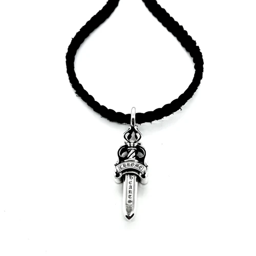 Chrome Hearts Dagger Pendant Leather Rope Necklace