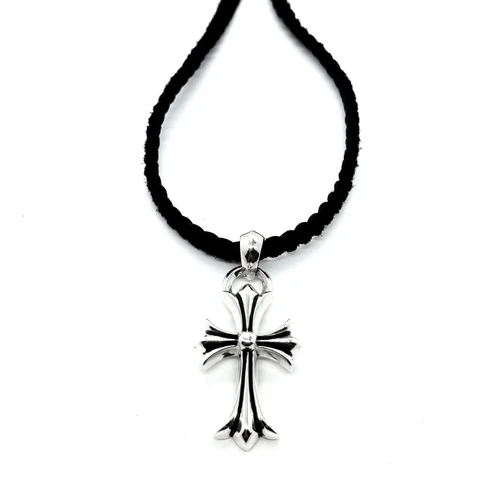 Chrome Hearts Cross Pendant Leather Rope Necklace