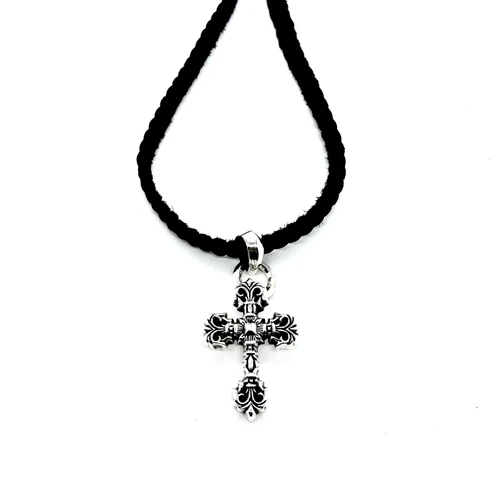 Chrome Hearts Filigree Cross Leather Rope Necklace