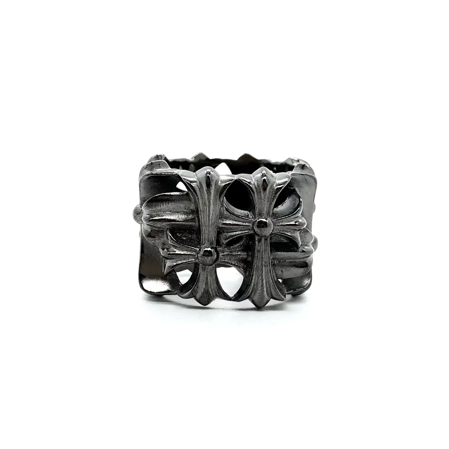 Black Silver Chrome Hearts Square Cemetery Ring