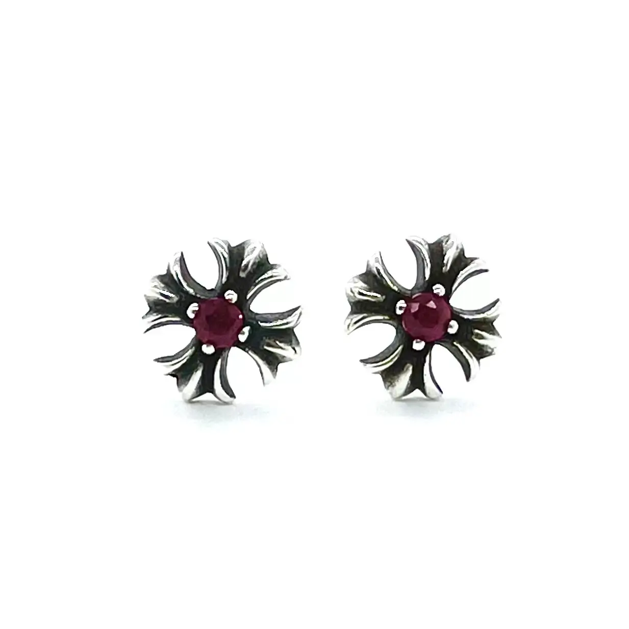 Chrome Hearts Cross Earrings - Red Diamond Stud