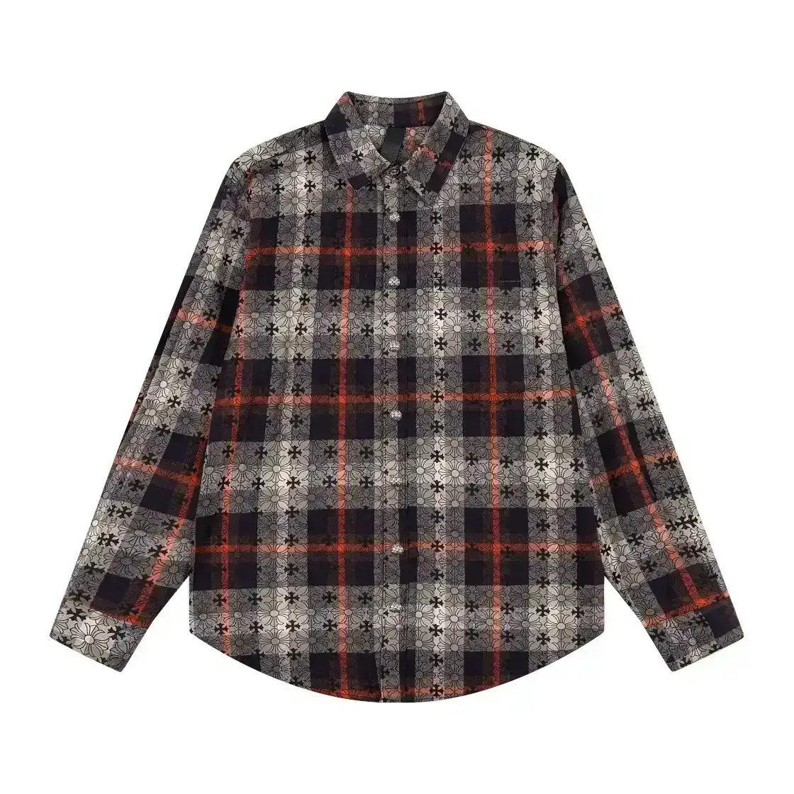 Chrome Hearts Long Sleeve Logo Plaid Shirt