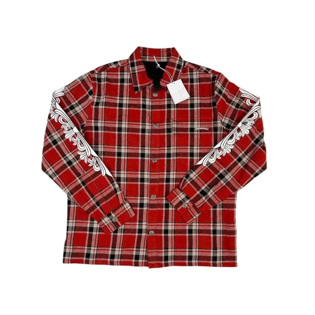 Chrome Heart Clothing Red Plaid Cotton Filled Shirt