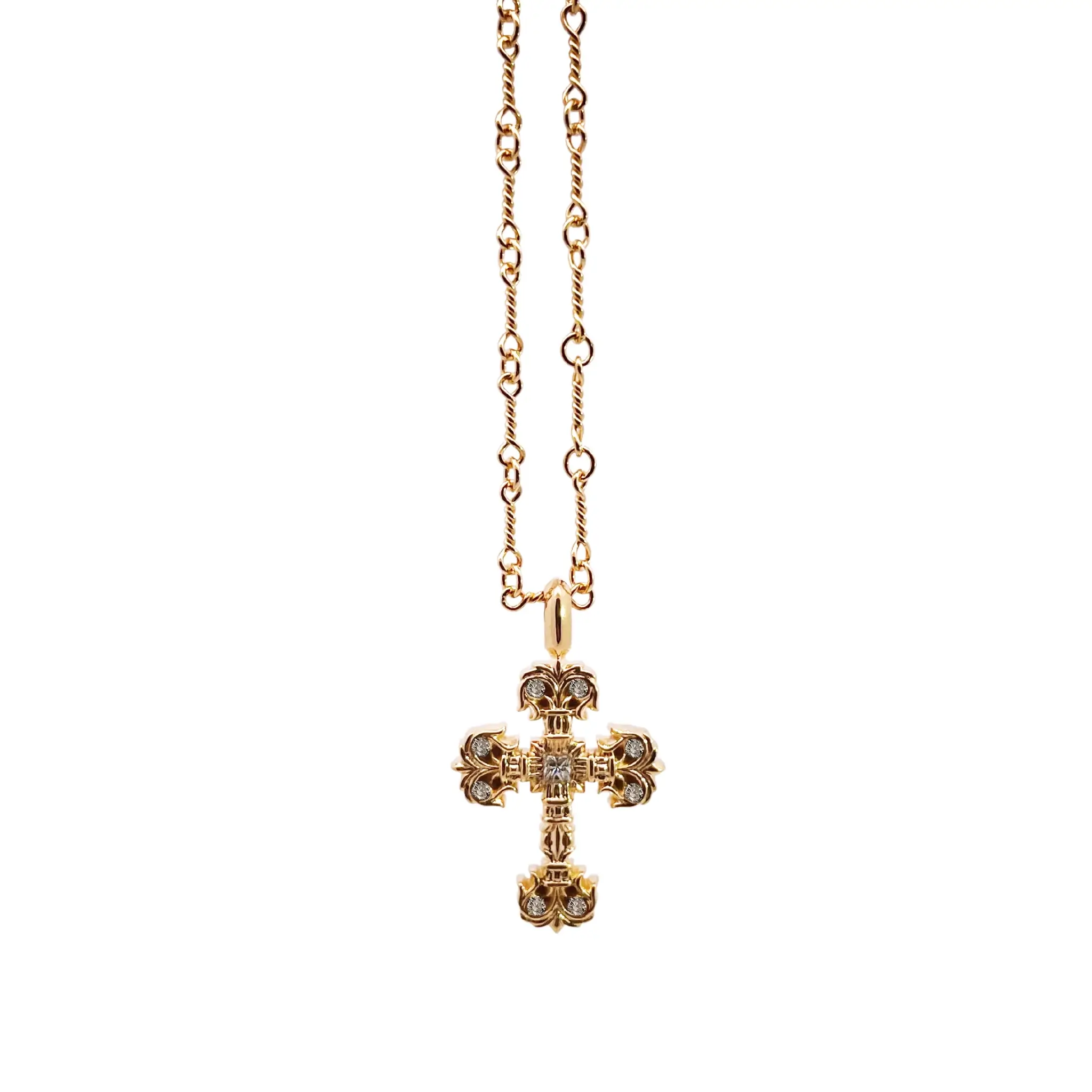 Chrome Hearts 22k Gold Diamond Filigree Cross Necklace