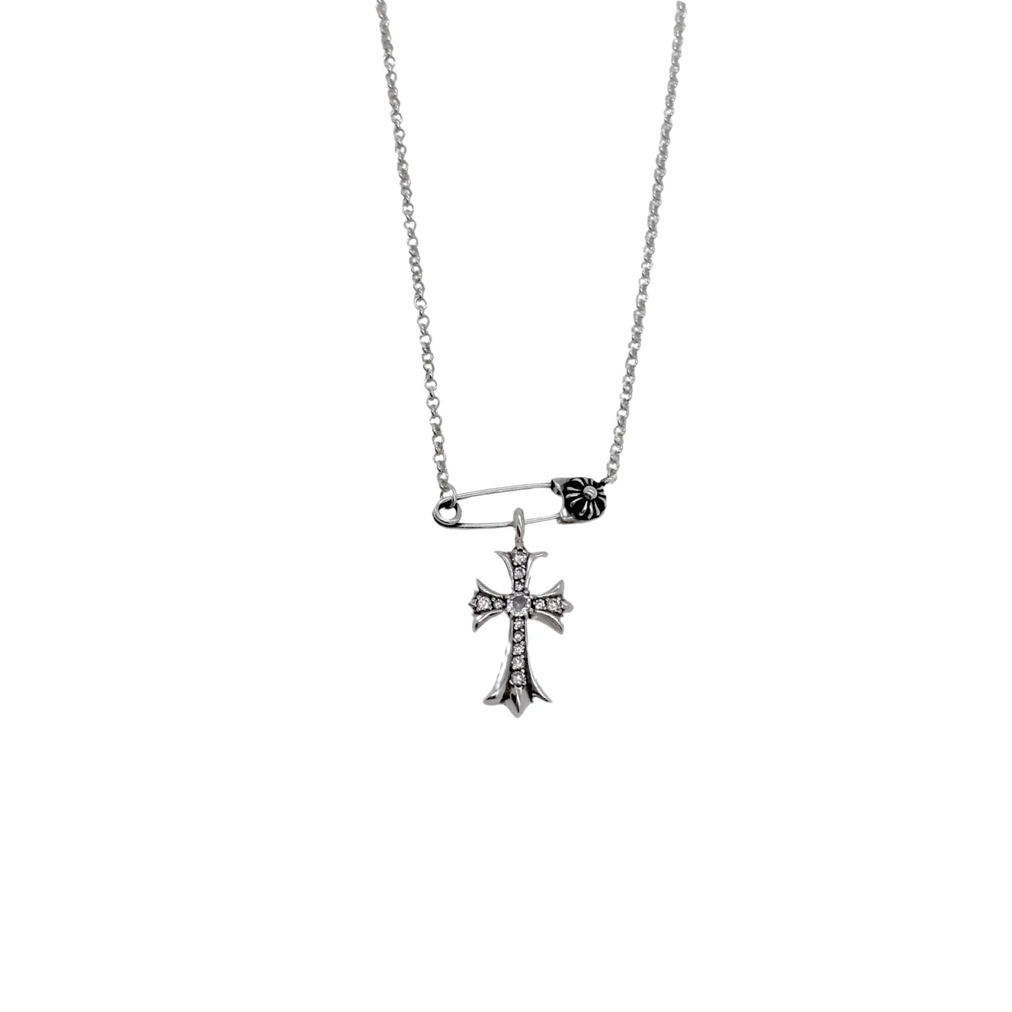 Diamond Cross Chrome Hearts Pin Necklace