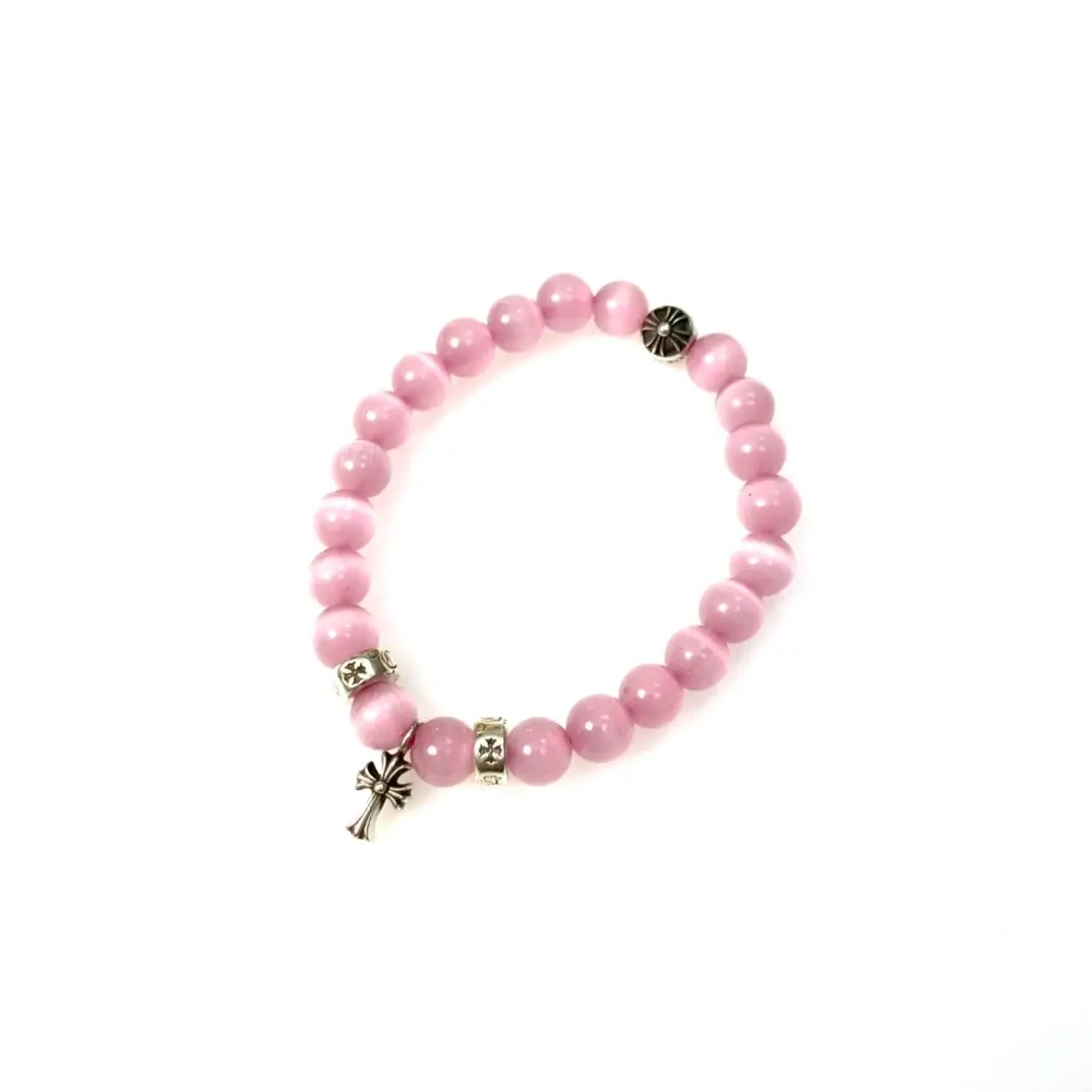 Chrome Hearts Women Cat Eye Stone Tiny Cross Bracelet