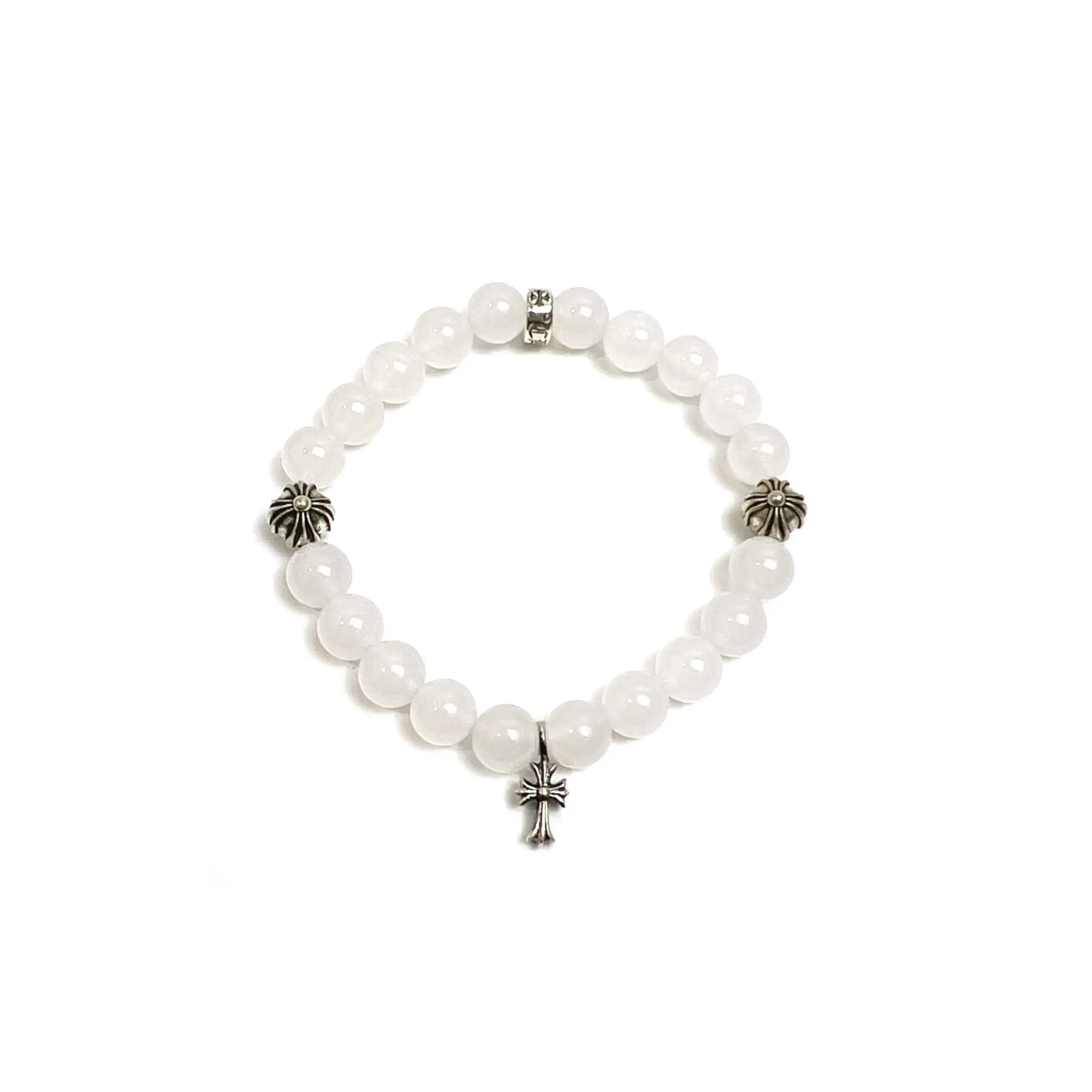 Cross Silver Bead Chrome Hearts White Onyx Bracelet