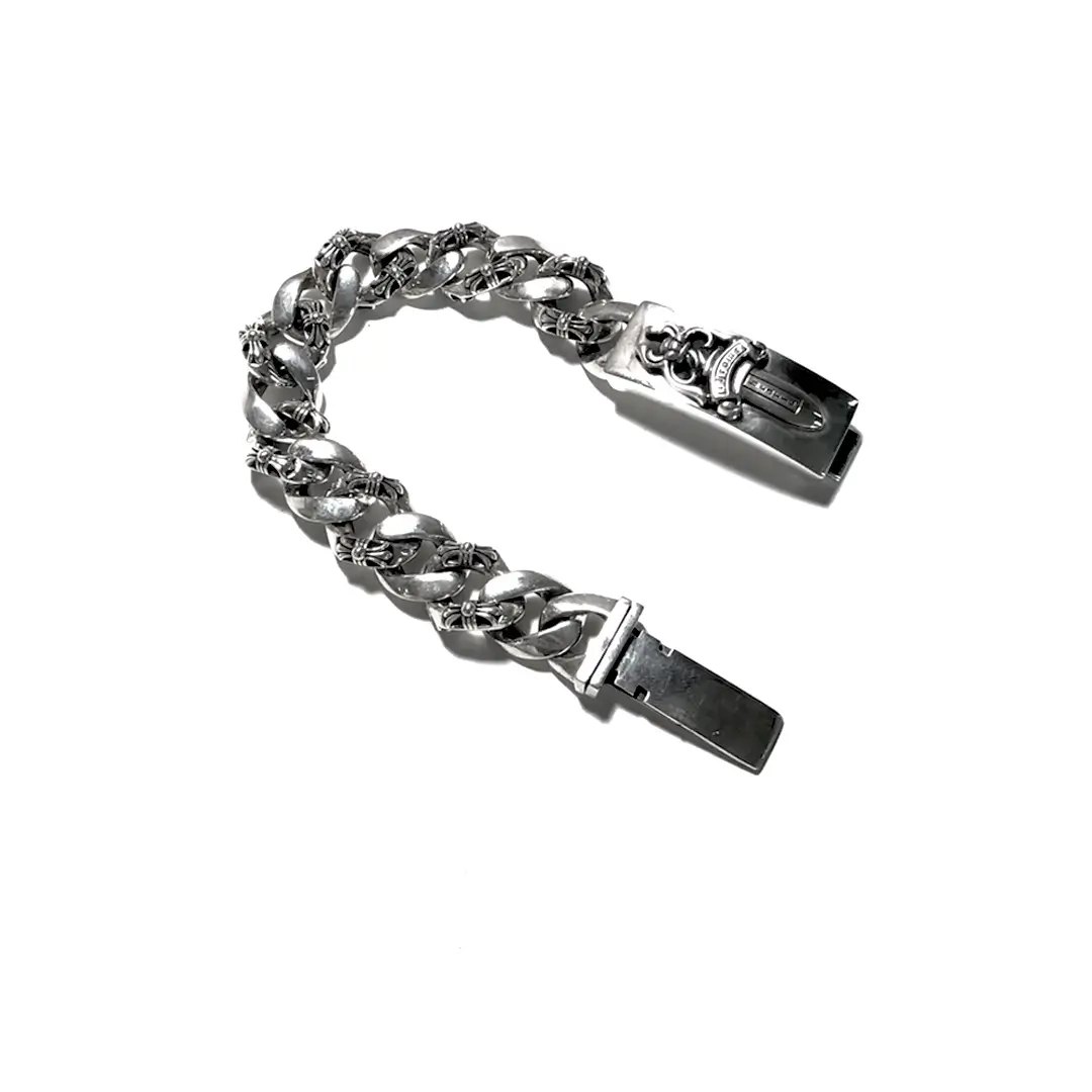 Men Chrome Hearts Dagger ID Half Fancy Link Thick Bracelet