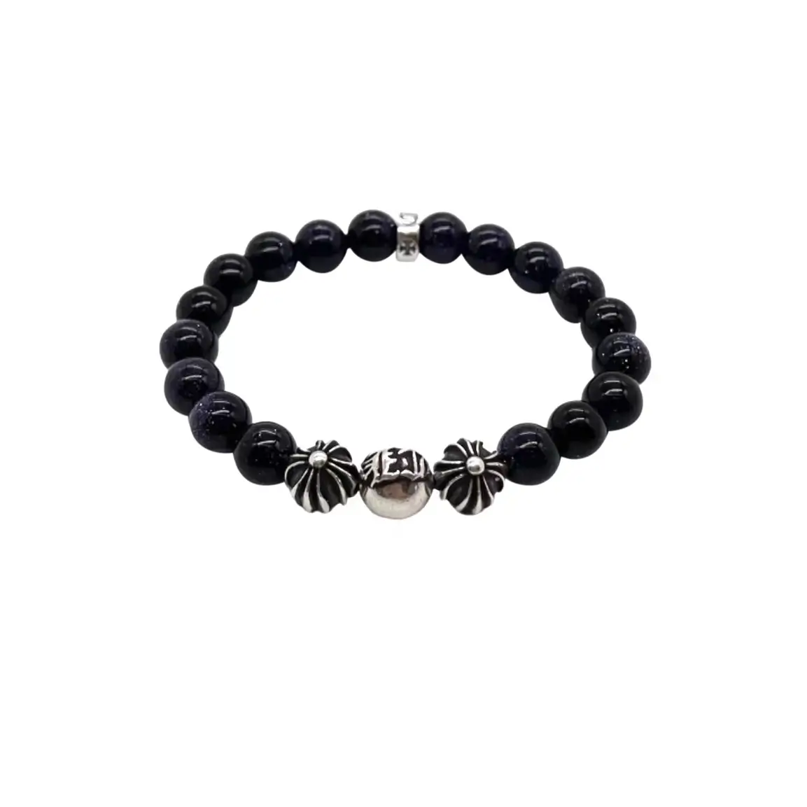 925 Chrome Hearts Silver Bead Blue Sandstone Bracelet