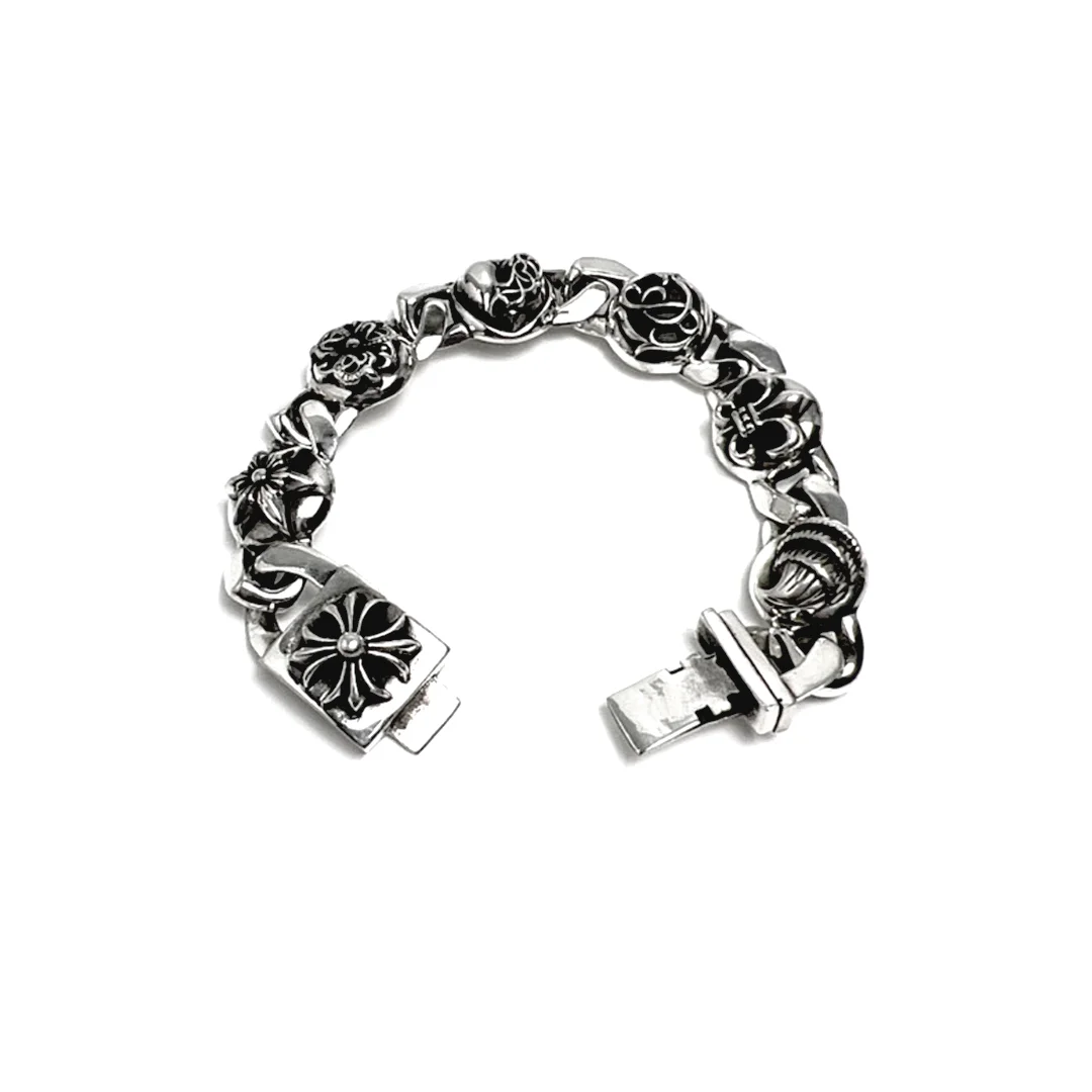 Multi Element Link Thick Chrome Hearts Silver Bracelet