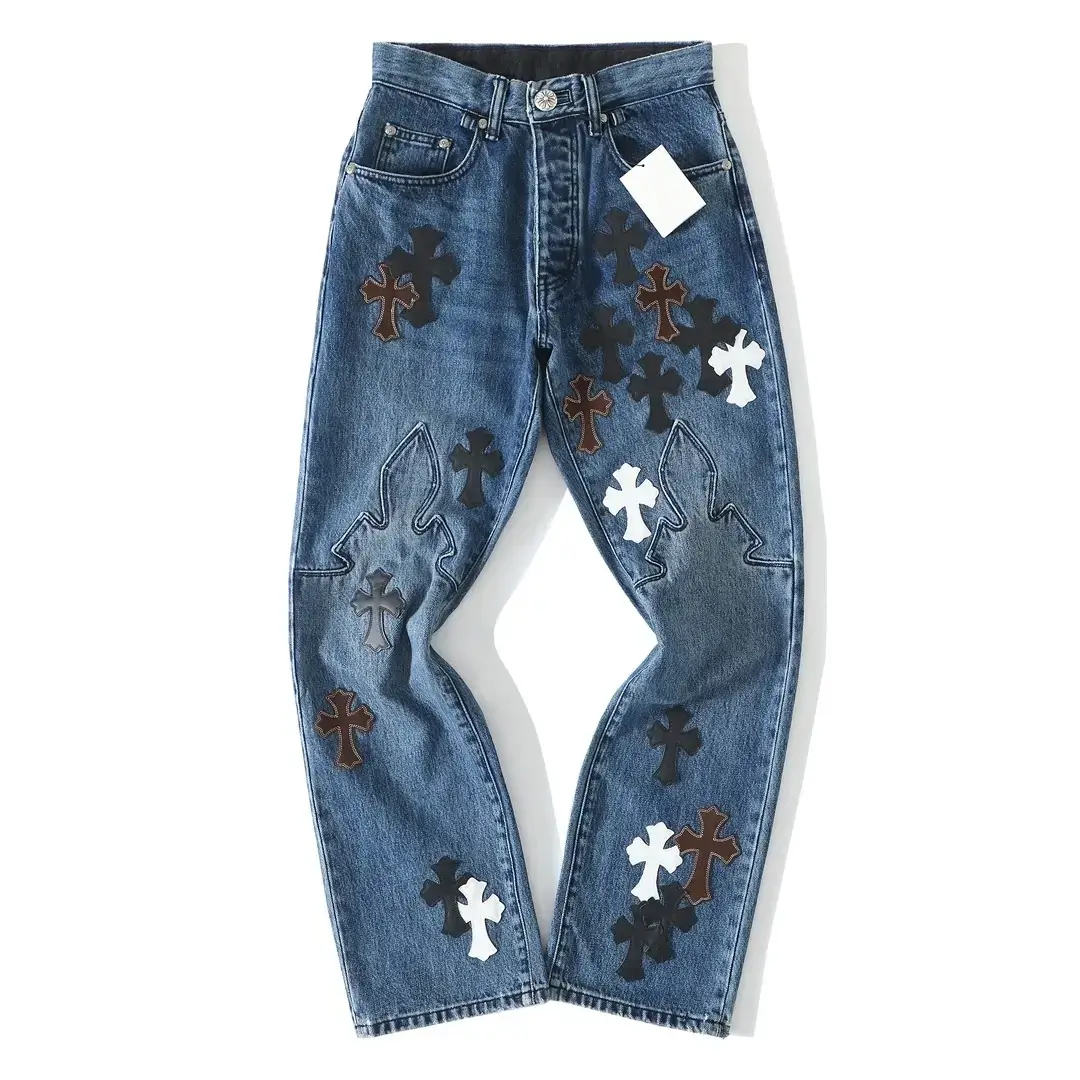 FleurKnee Multicolor Cross Patch Chrome Hearts Jeans Mens