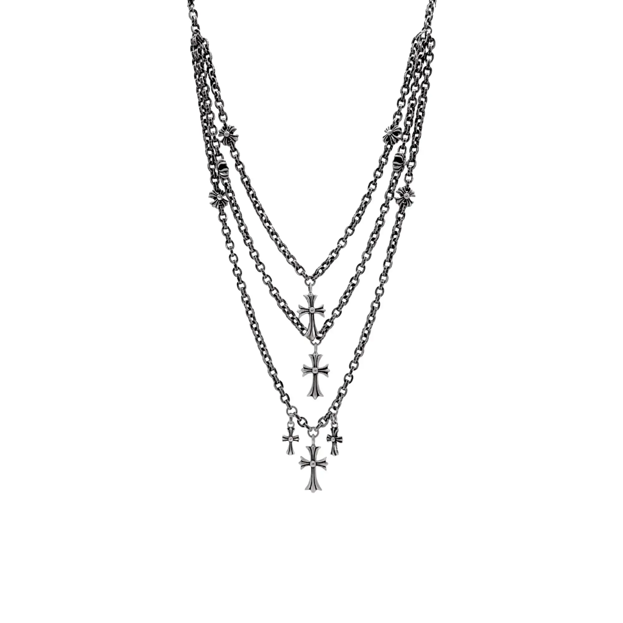 3 TIER Tiny Fat Cross CH Plus Necklace Chrome Hearts