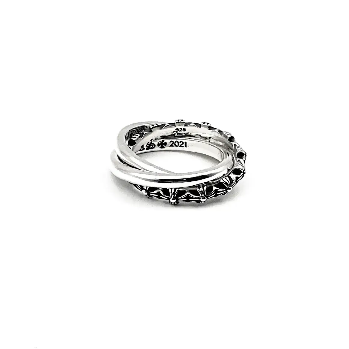 TINY E CH PLUS BAND TRPL Chrome Hearts Mens Rings