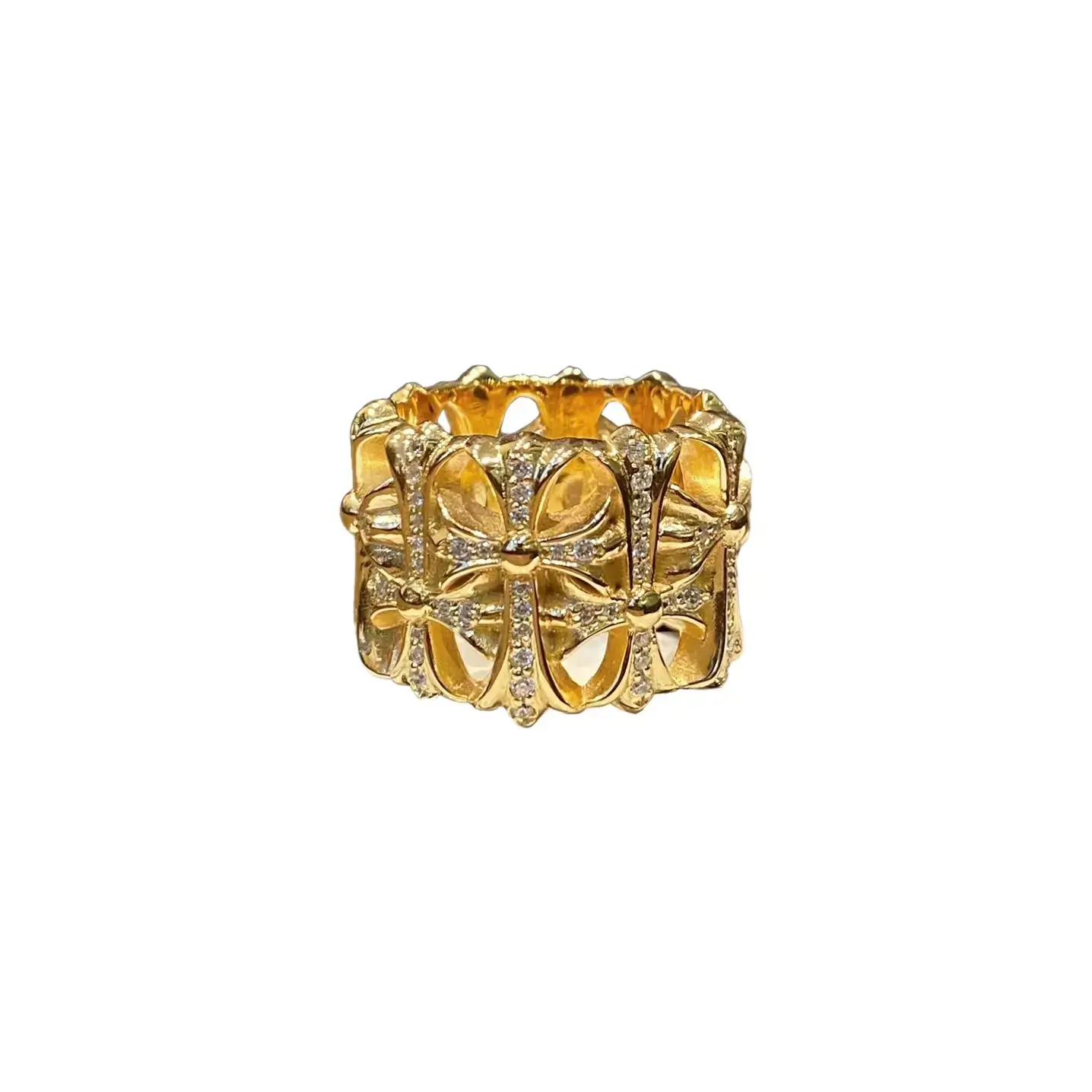 Chrome Hearts 22k Gold Diamond Cemetery Ring