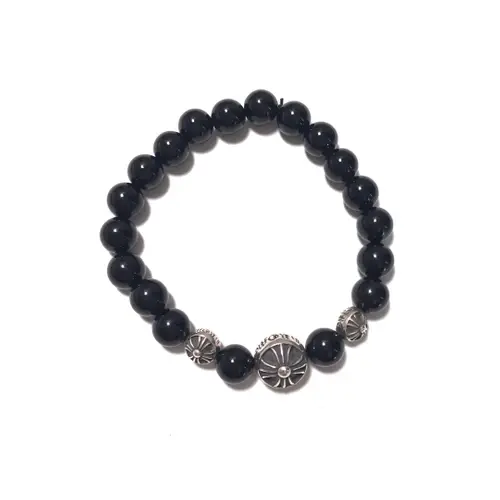 Chrome Hearts 8MM Obsidian Silver Bead Bracelet