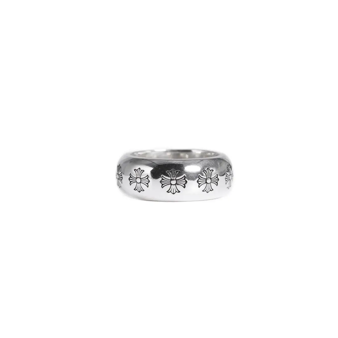 Cross Arc Chrome Hearts Silver Ring - Minimalist Fashion