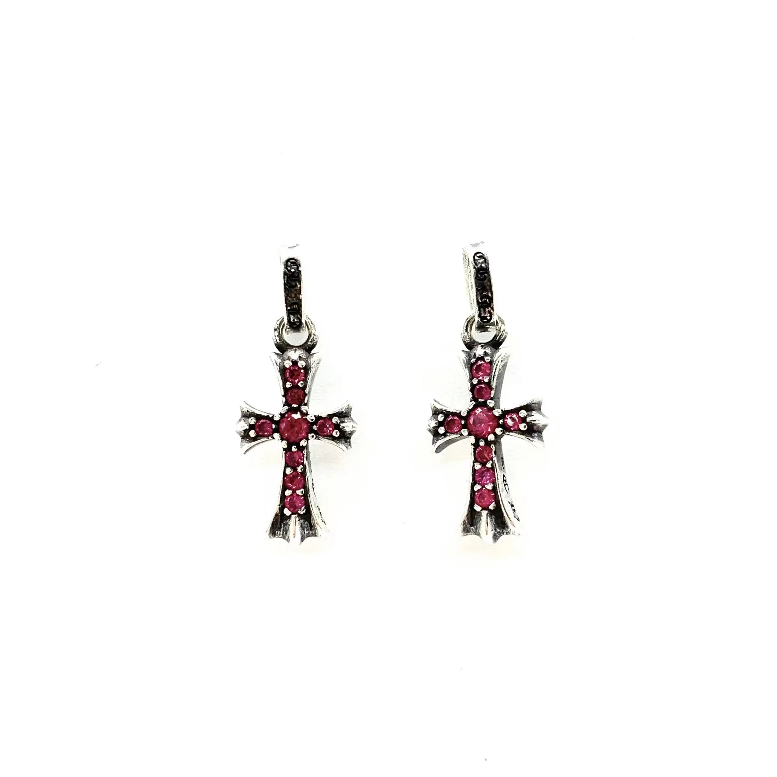 Chrome Hearts Ruby Babyfat Cross Stud Earrings