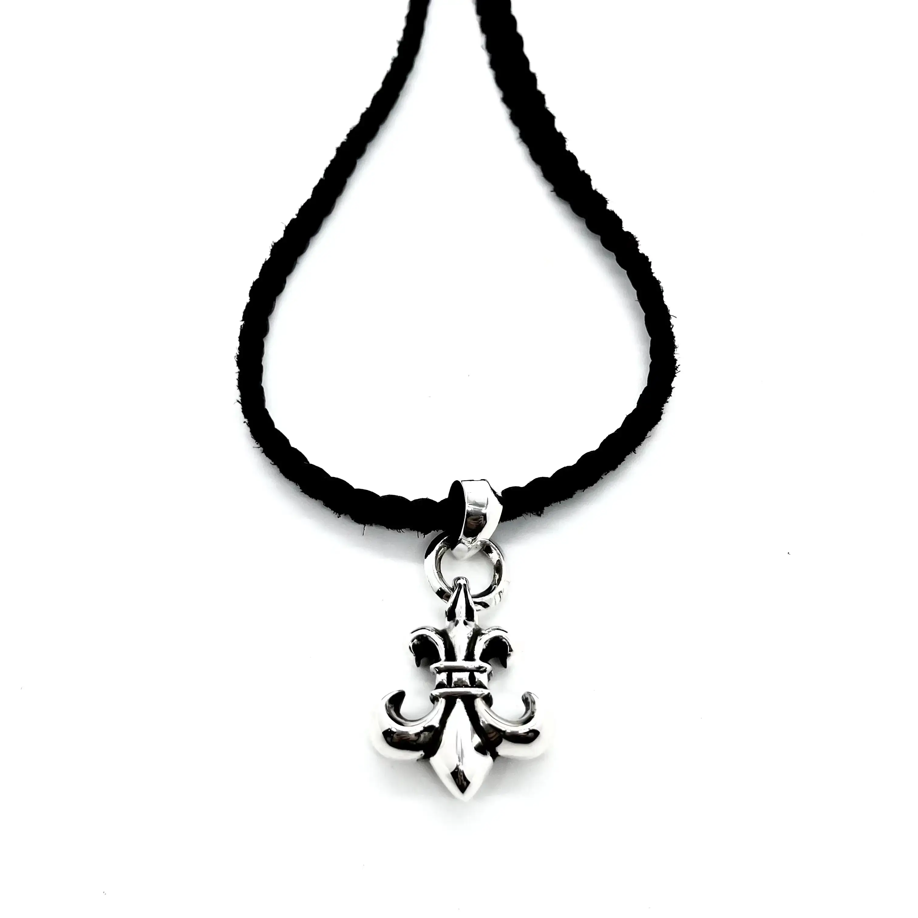 Chrome Hearts Fleur De Lis Pendant Leather Rope Necklace