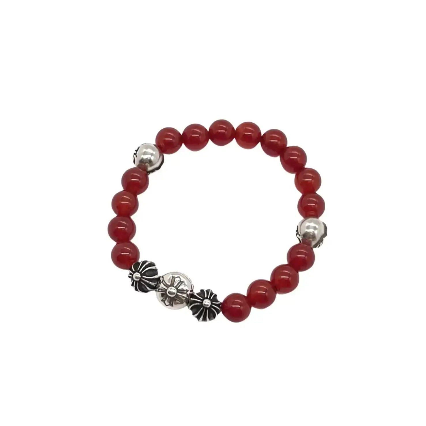 Cross Silver Bead Chrome Hearts Onyx Bracelet