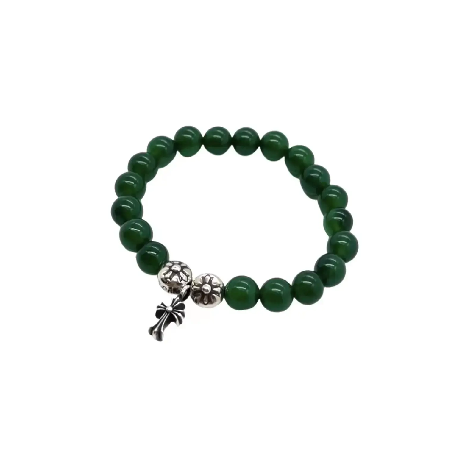 Green Agate Chrome Hearts Tiny Cross Bracelet