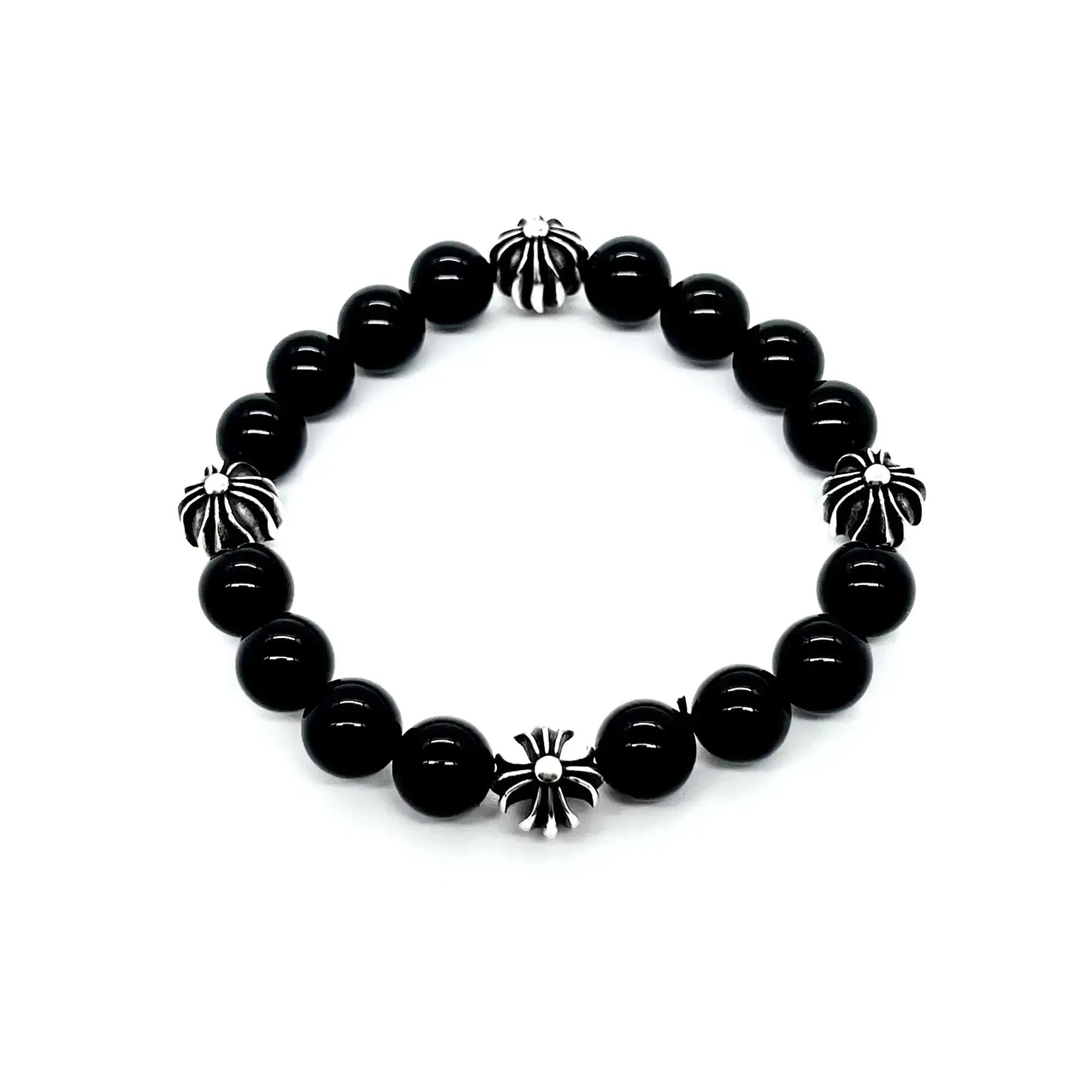 Chrome Hearts Black Bracelet - Silver Bead Obsidian Bracelet