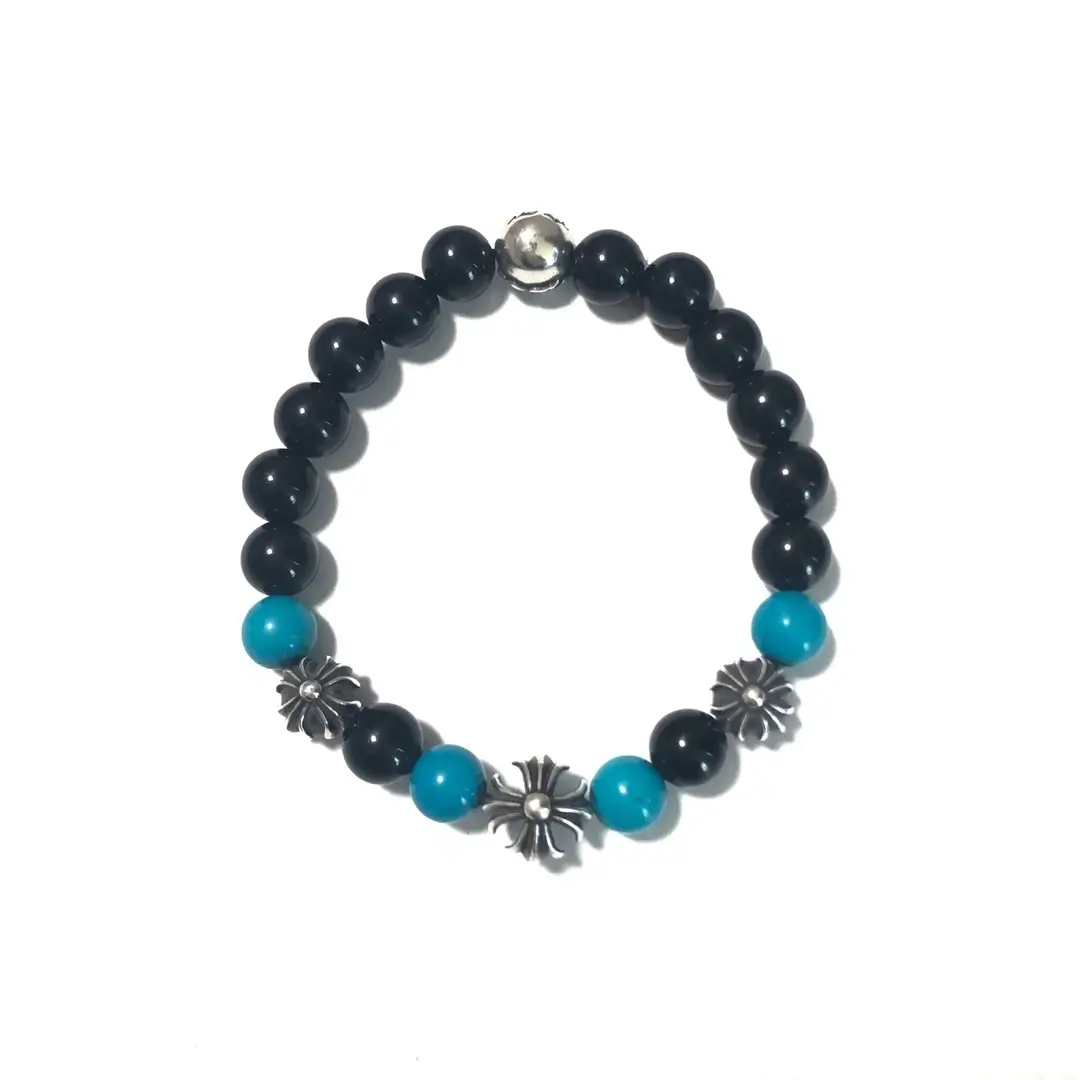 Chrome Hearts Turquoise Obsidian Four Silver Bead Bracelet
