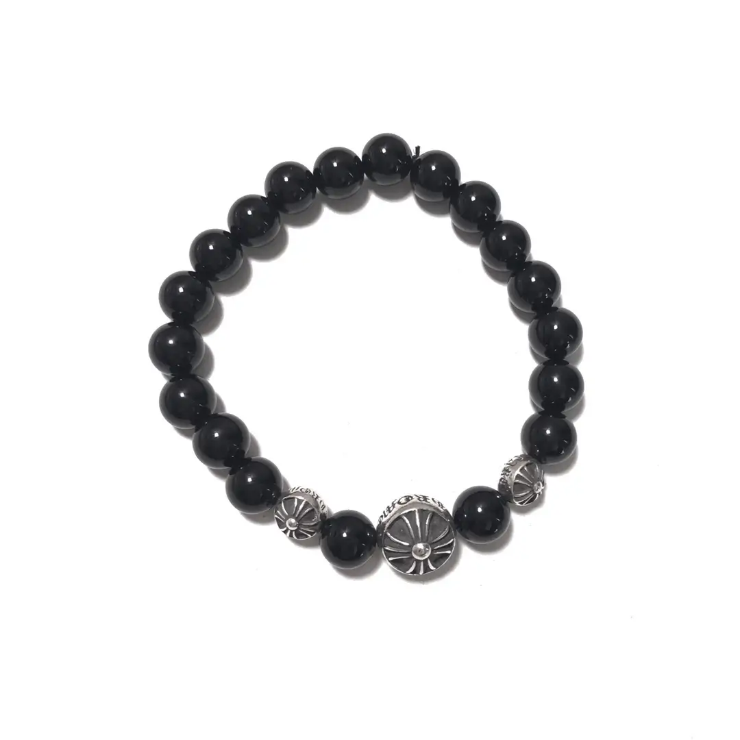Chrome Hearts 8MM Obsidian Silver Bead Bracelet