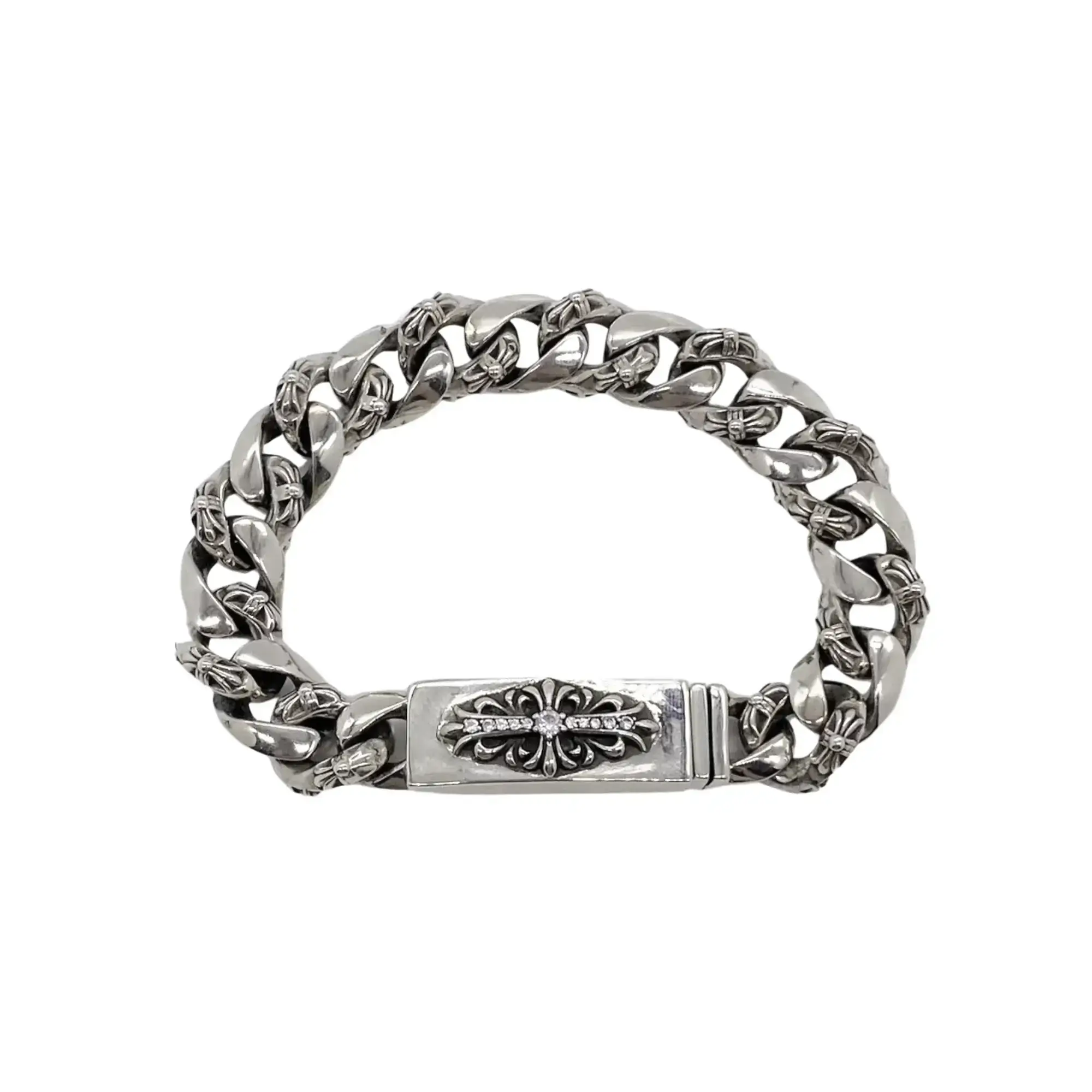 Diamond Long Cross Fancy Link Mens Chrome Hearts Bracelet
