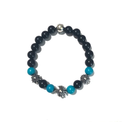 Chrome Hearts Turquoise Obsidian Four Silver Bead Bracelet