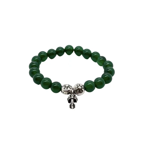 Green Agate Chrome Hearts Tiny Cross Bracelet