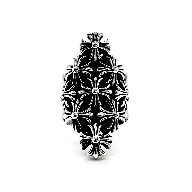 Chrome Hearts Silver Cross Flower Shield Ring