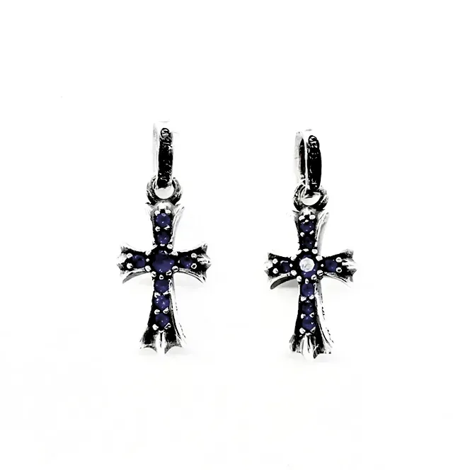 Chrome Hearts Sapphire Babyfat Cross Stud Earrings