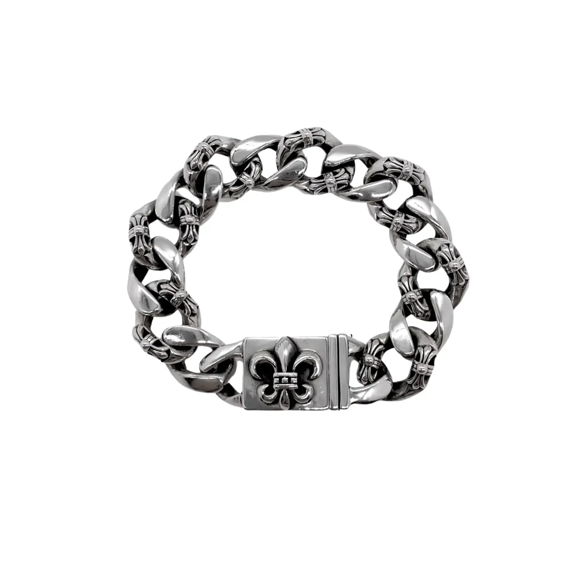 BS Fleur Thick Half Flower Link Chrome Hearts Bracelet Mens