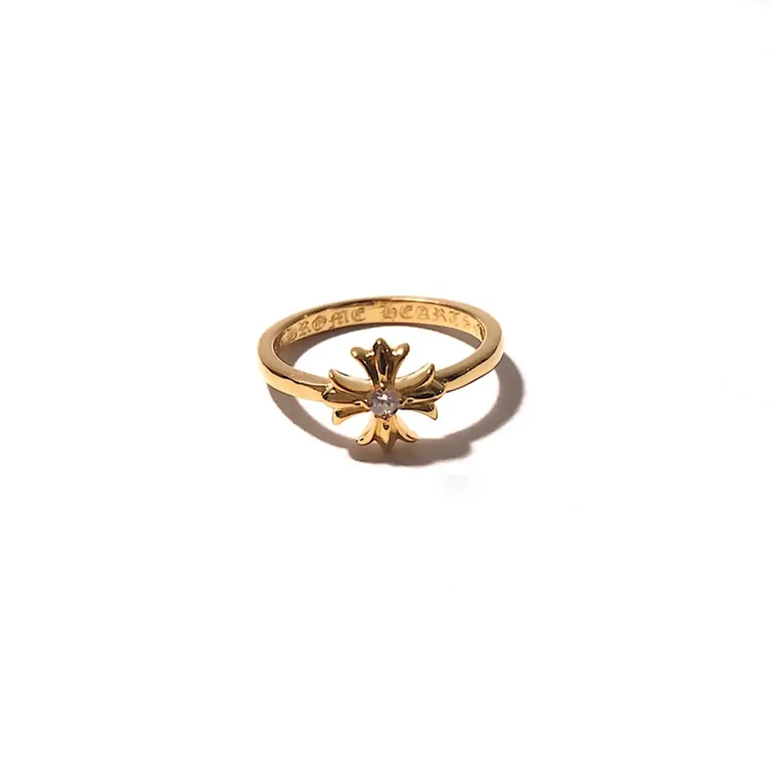 22k Gold Diamond Cross Chrome Hearts Bubblegum Ring