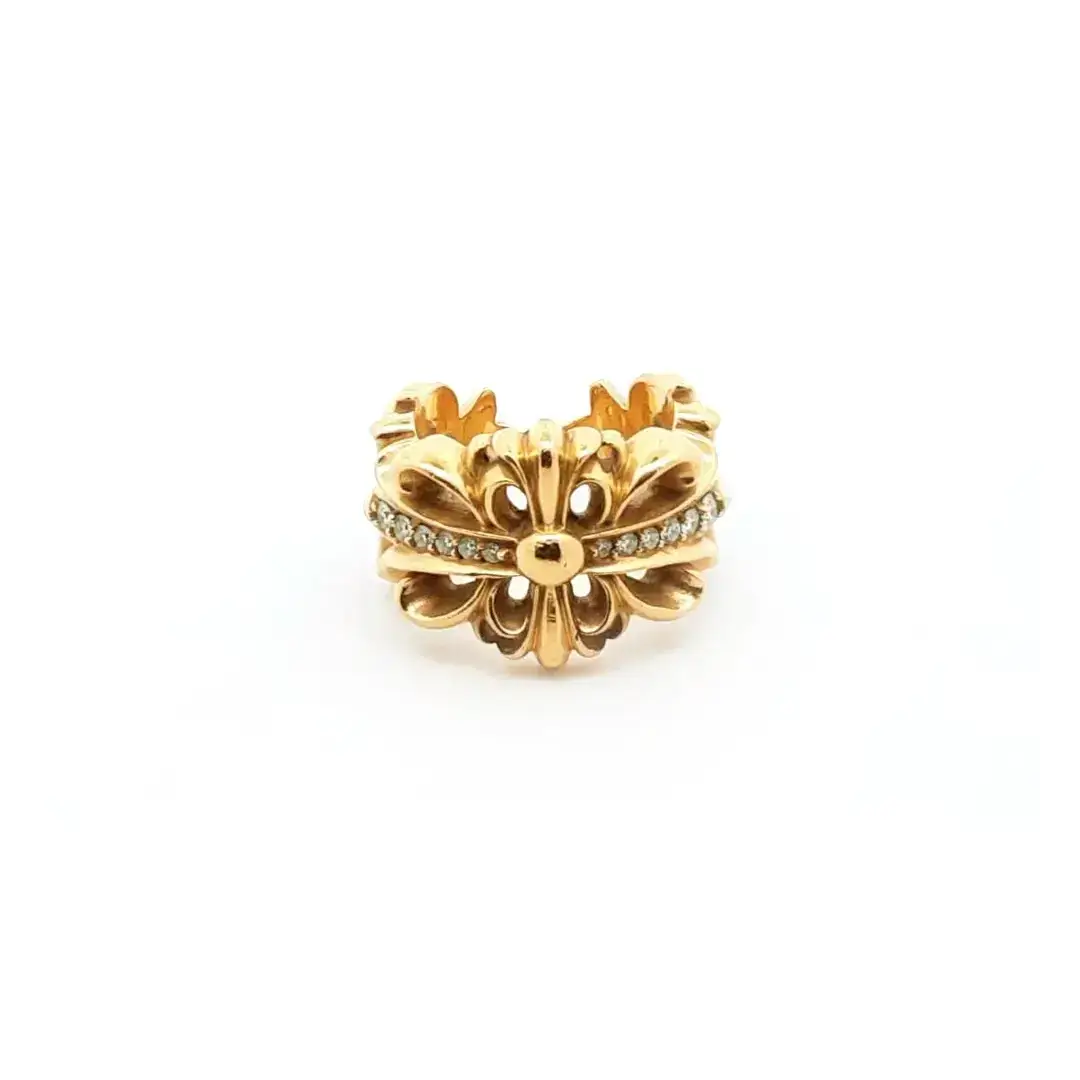 22k Diamond Double Floral Chrome Hearts Ring Gold