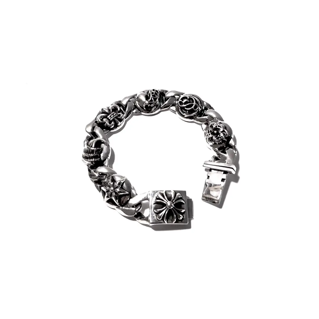 Mutil Link Multi Element Thick Chrome Hearts Silver Bracelet