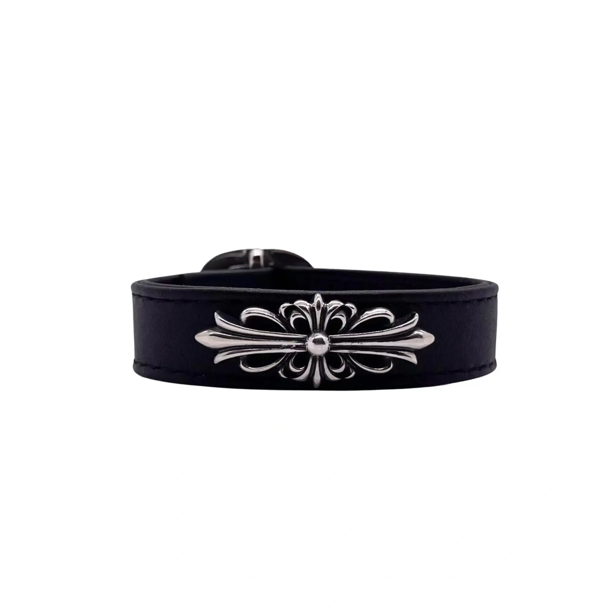 Floral Long Cross Leather Chrome Hearts Gunslinger Bracelet