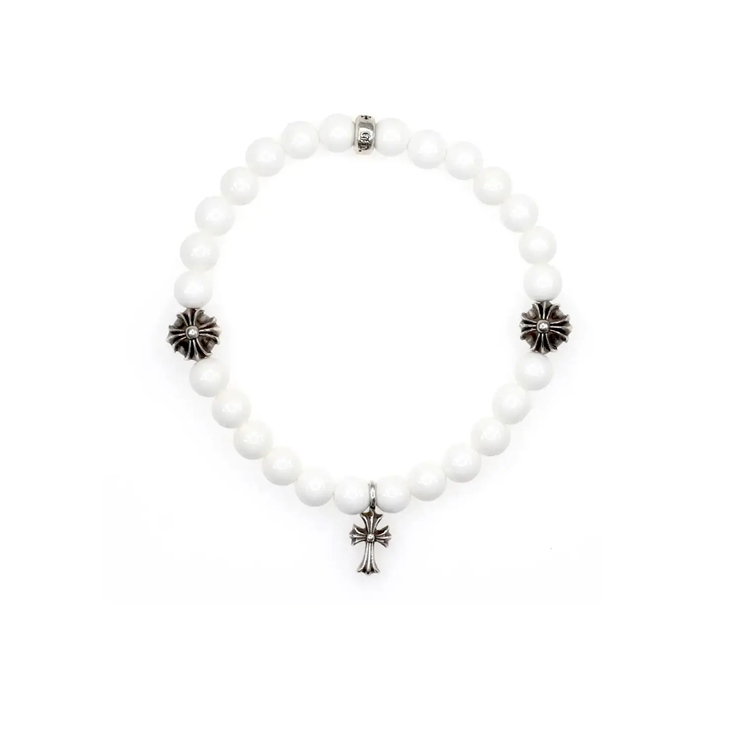 Chrome Hearts White Beads Tiny Cross Bracelet