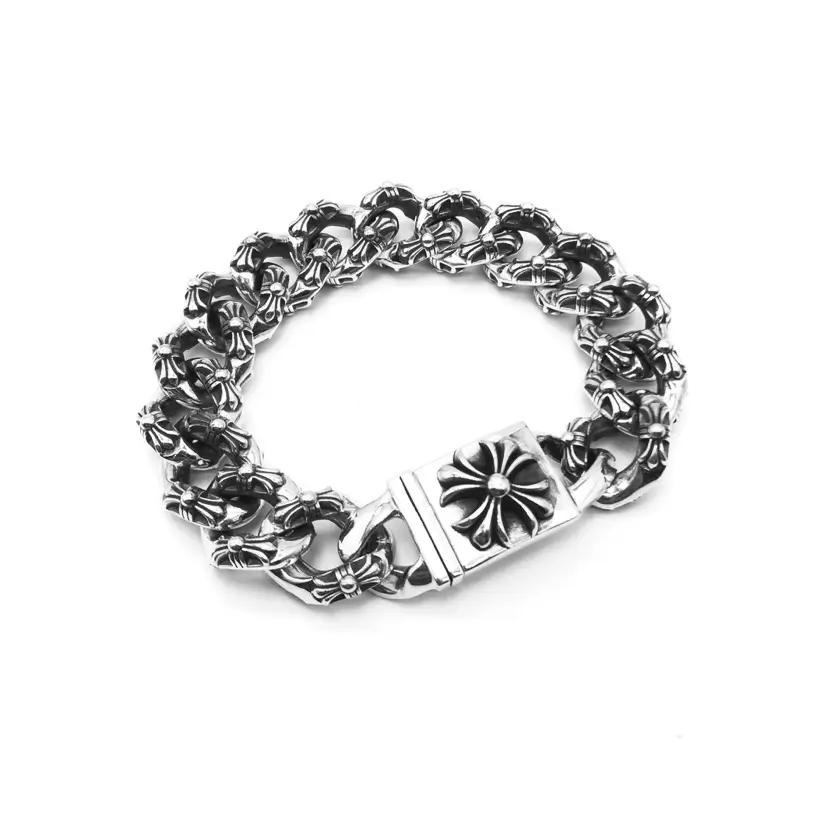 Chrome Hearts Mens Cross Fancy Link Thick Bracelet