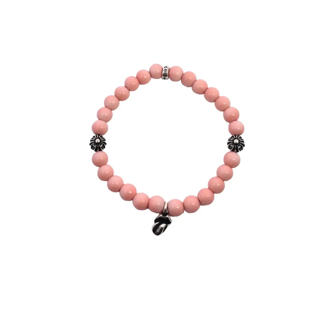 women's Chrome Hearts Lips Pink Bead Bracelet