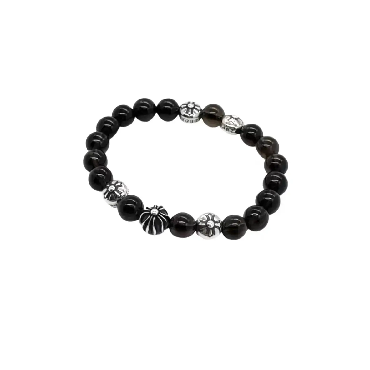 Chrome Hearts Brown Tea Crystale Silver Bead Bracelet