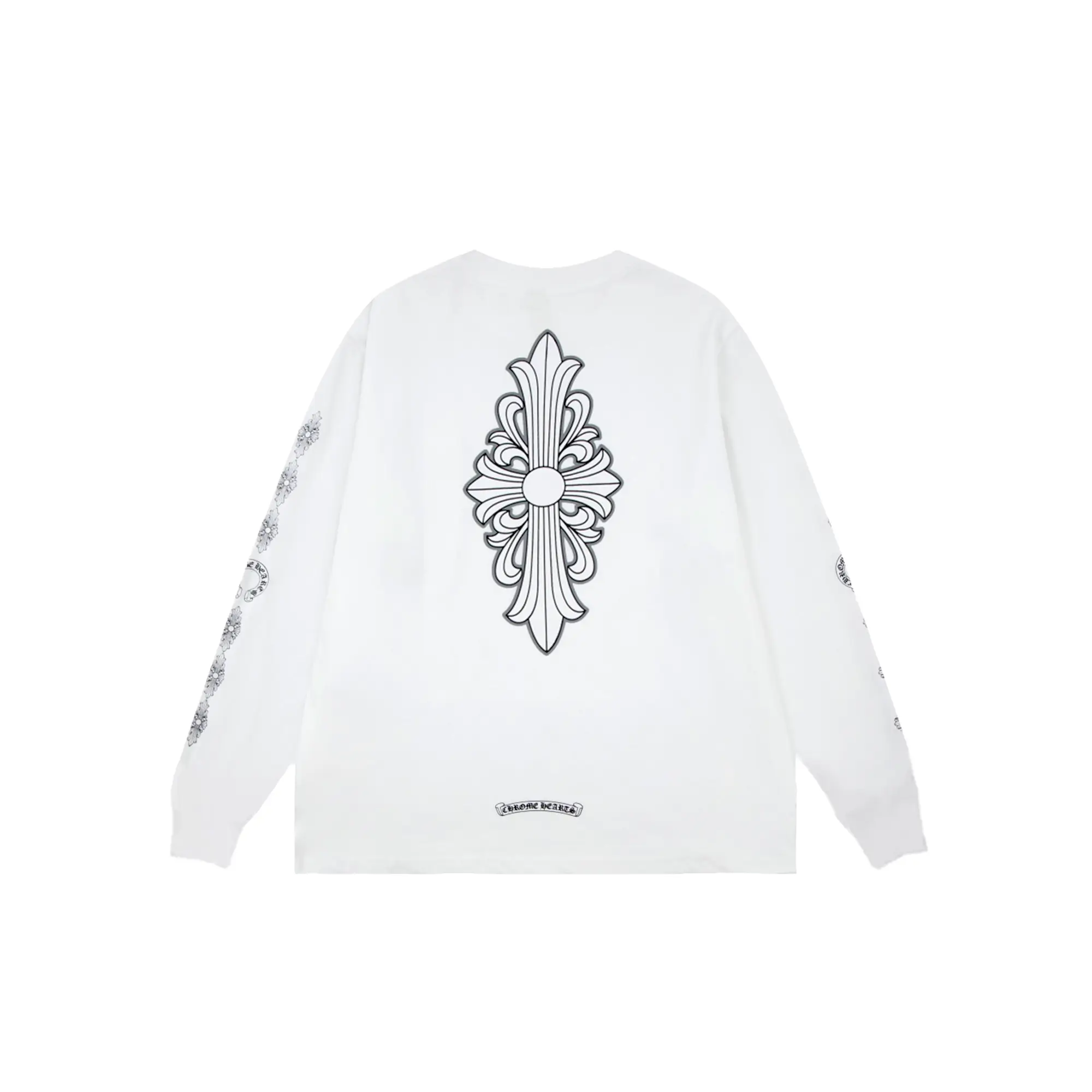 Floral Cross Chrome Hearts White Long Sleeve - Gothic Style