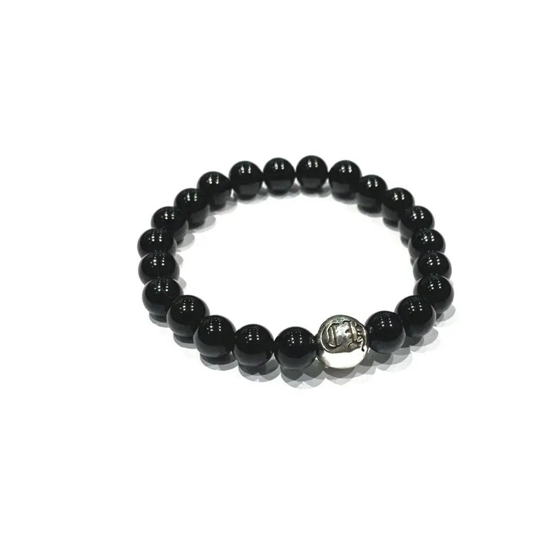 Chrome Hearts Bracelet Black Obsidian Silver Bead