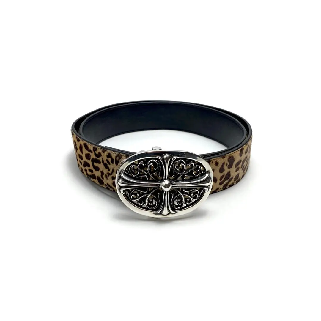 Oval Cross Chrome Hearts Leopard Belt - Fashion Personality