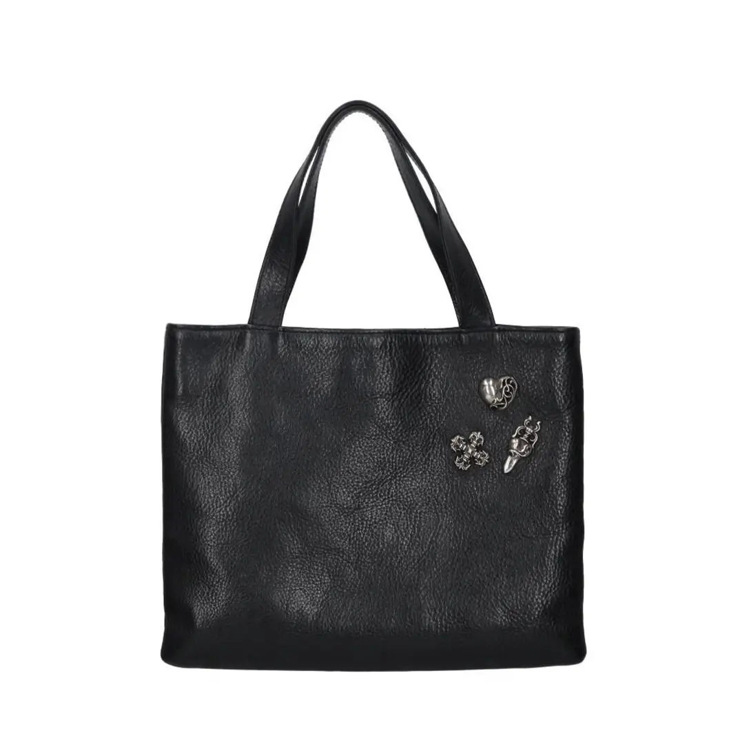 Mini chrome hearts tote bag - Black Leather Streetwear Purse