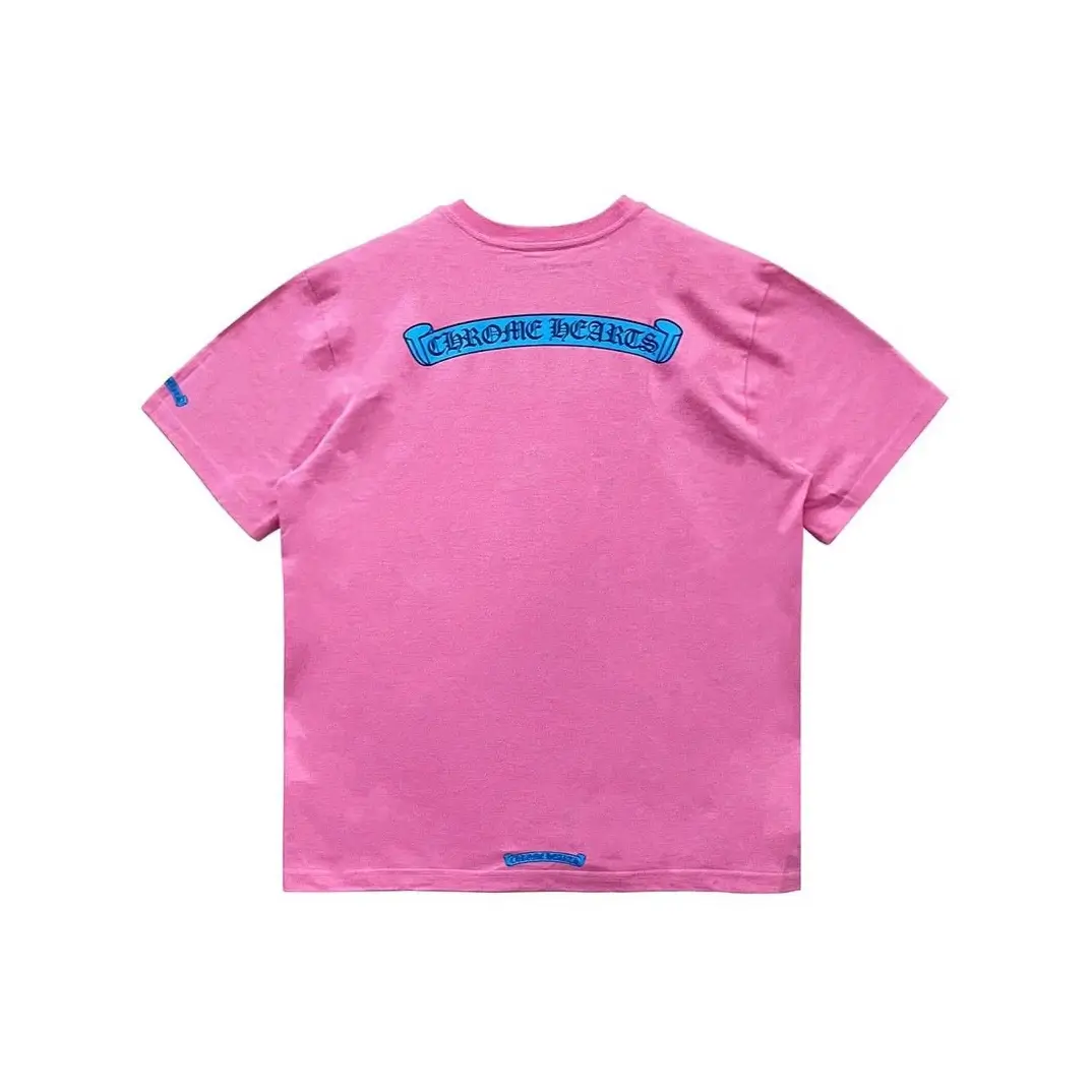 Buy Chrome Hearts New Arrivals online - at Scroll Logo Pink Chrome Hearts T Shirt - Trendy Personality