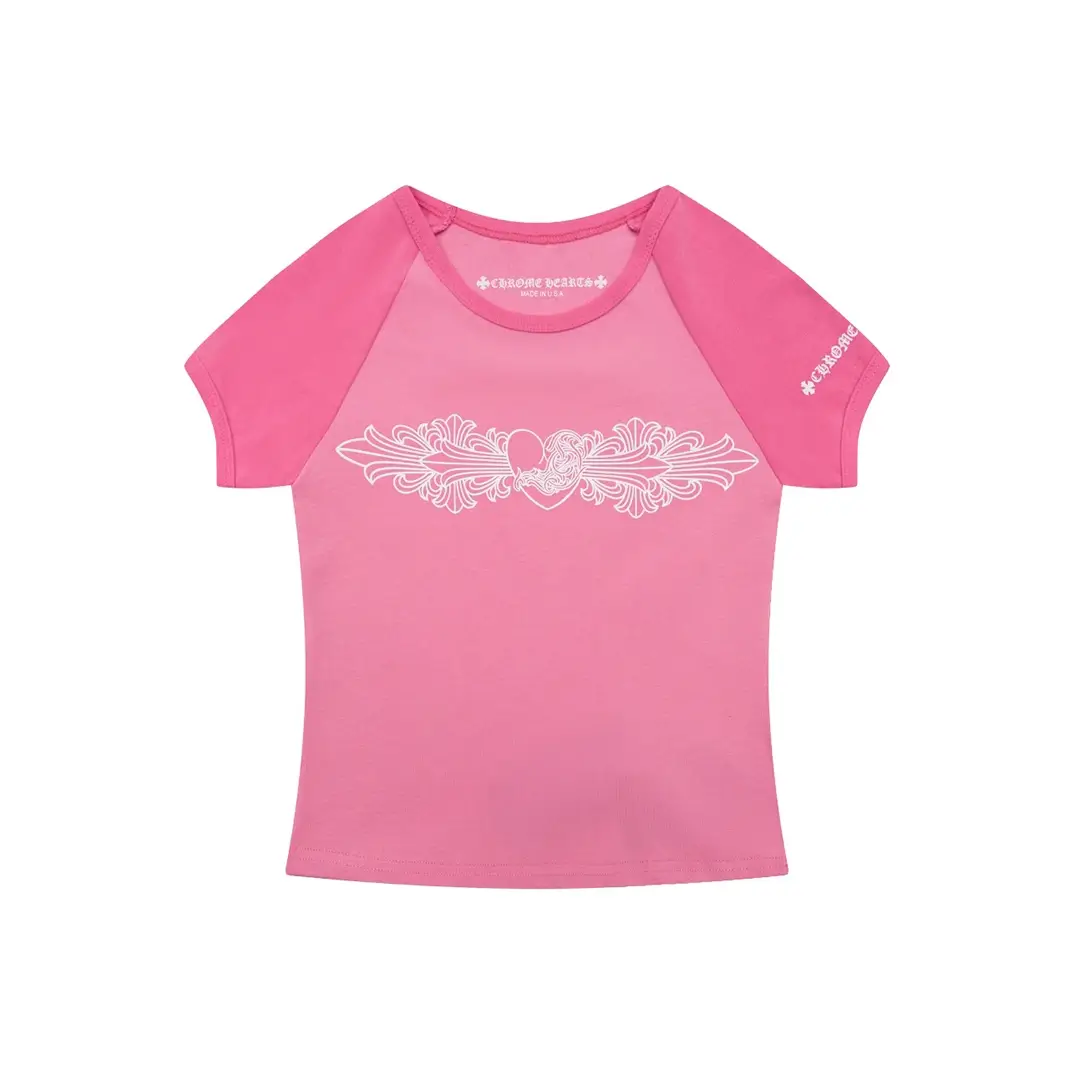 Buy Chrome Hearts New Arrivals online - at Floral Heart Baby Chrome Hearts T Shirt Pink - Edgy Feminine