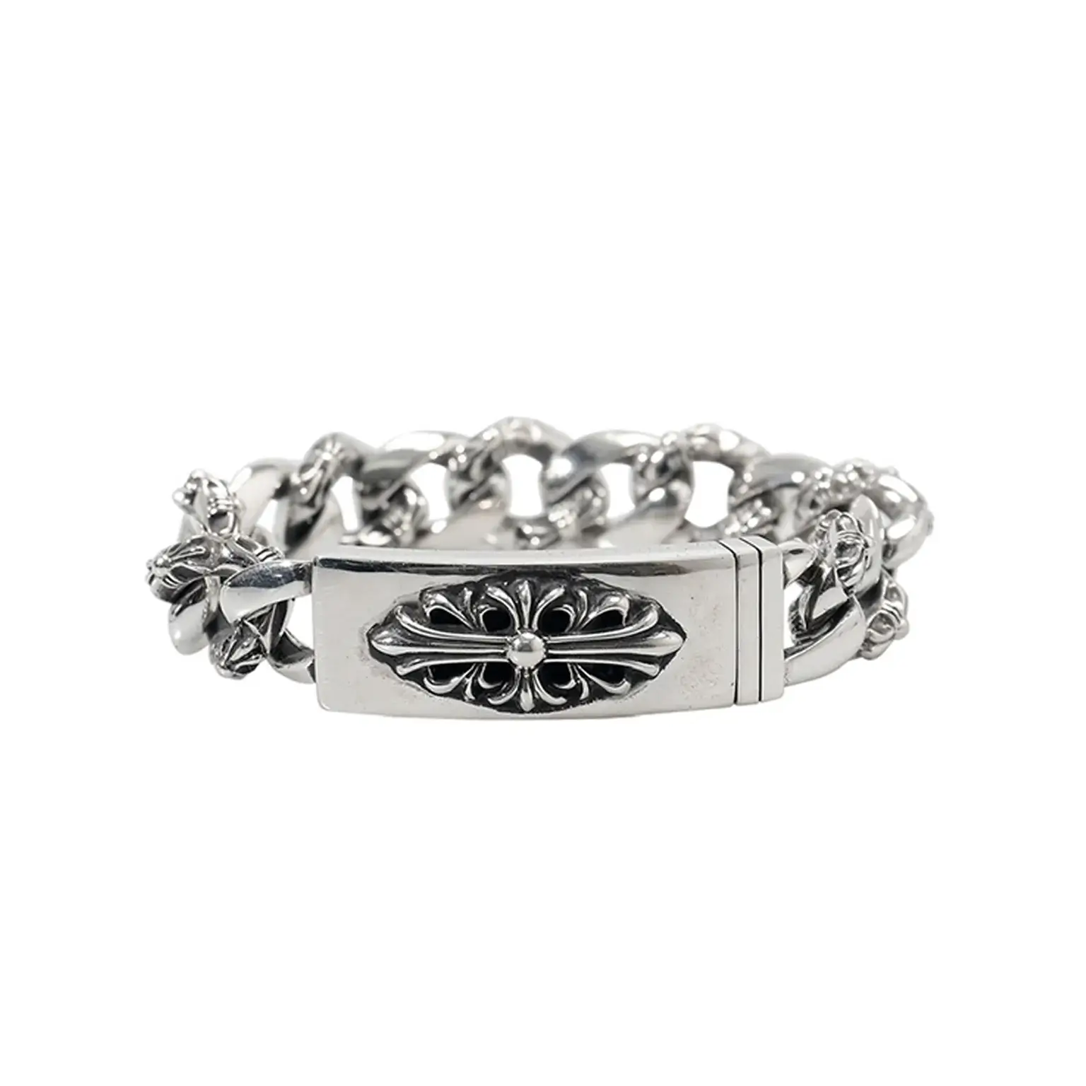 Thick Chrome Hearts Floral ID Half Fancy Bracelet